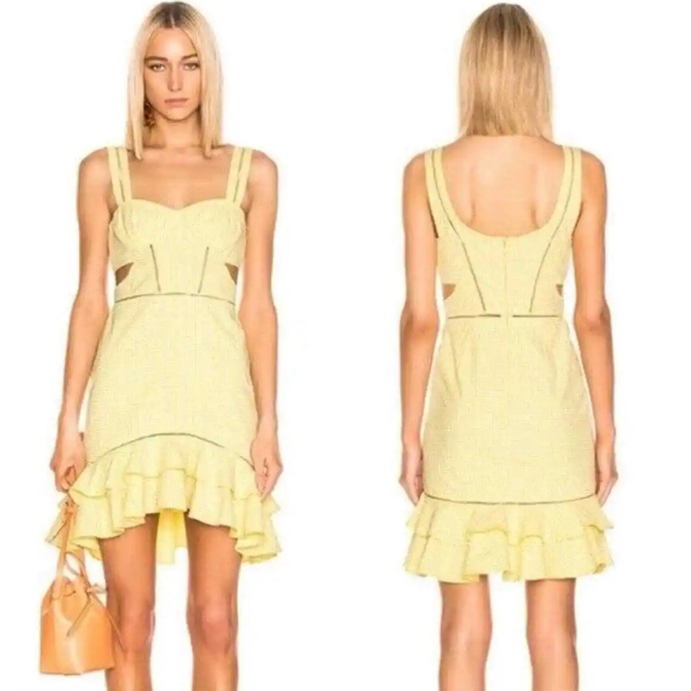 NWT Jonathan Simkhai Seersucker Gingham Yellow Cut Out Mini Dress Size 6